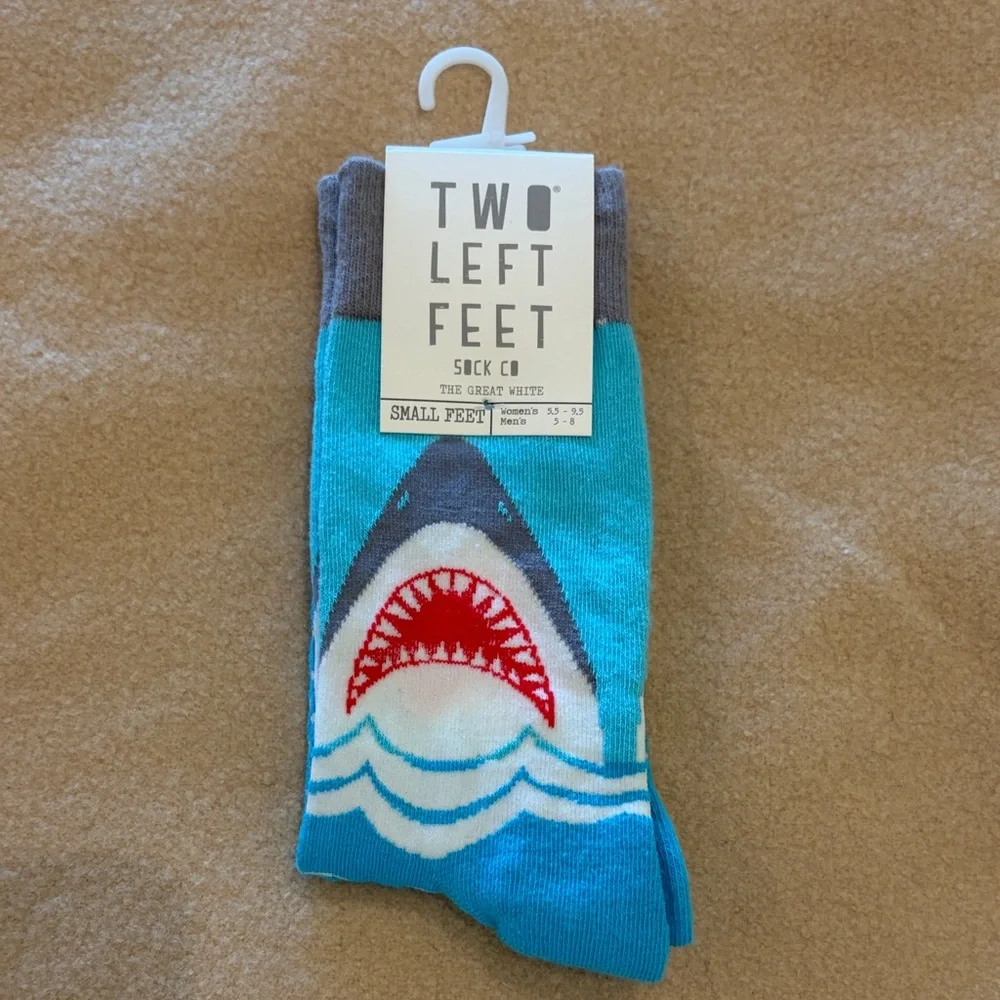 Two Left Feet Shark Pattern Men's Socks - Turquoise and Gray